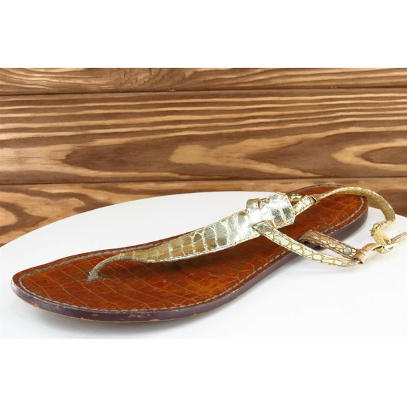 Sam Edelman Size 9 M Gold T-Strap Synthetic Women Sandal Shoes - Picture 1 of 7